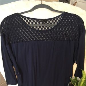 Navy Blue jersey and lace 3/4 sleeve shirt